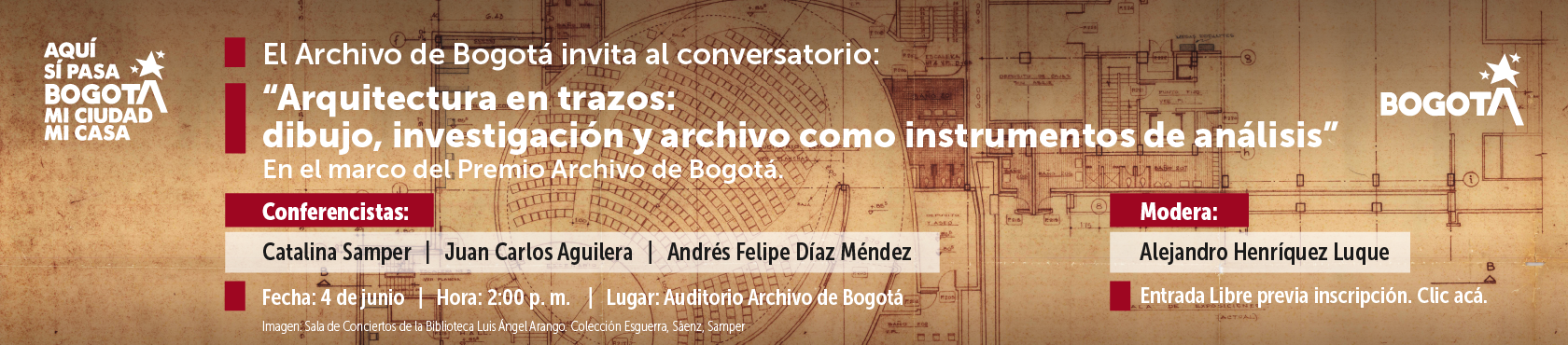 Pieza de divulgación del conversatorio 'Arquitectura en trazos: el dibujo como clave para entender la ciudad'