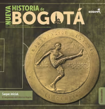 Portada de la Revista Nueva Historia de Bogotá N° 8 con la imagen de una medalla conmemorativa de la reinauguración del Estadio Nemesio Camacho El Campín.